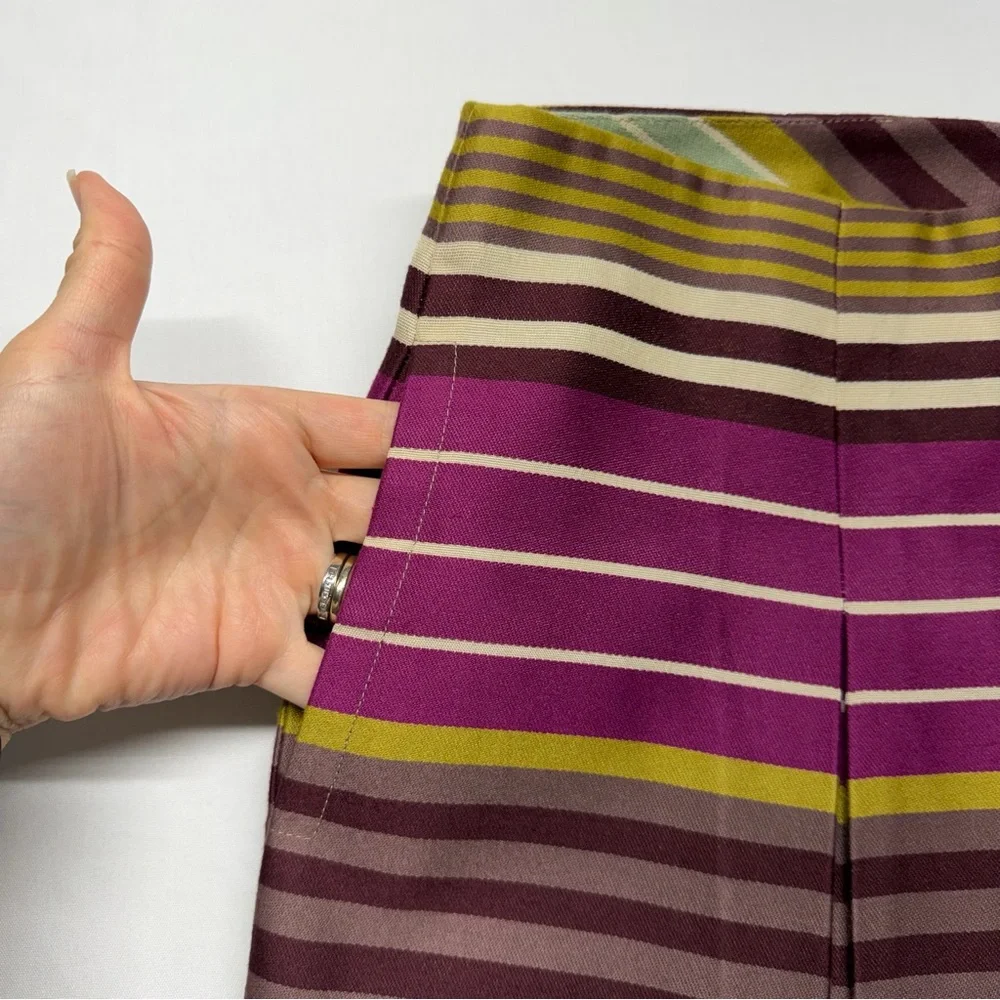 J. McLaughlin Skirt Striped Pleated Pockets 8 Purple Multi‎ Womens Career Preppy